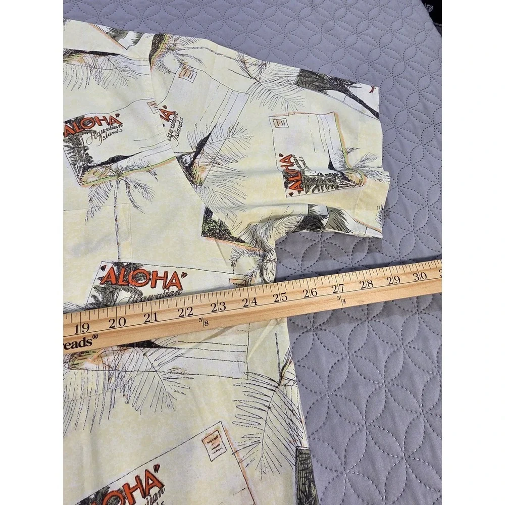 Natural Issue Mens Large Aloha Hawaiian Postcard Print Cotton Button Down Shirt